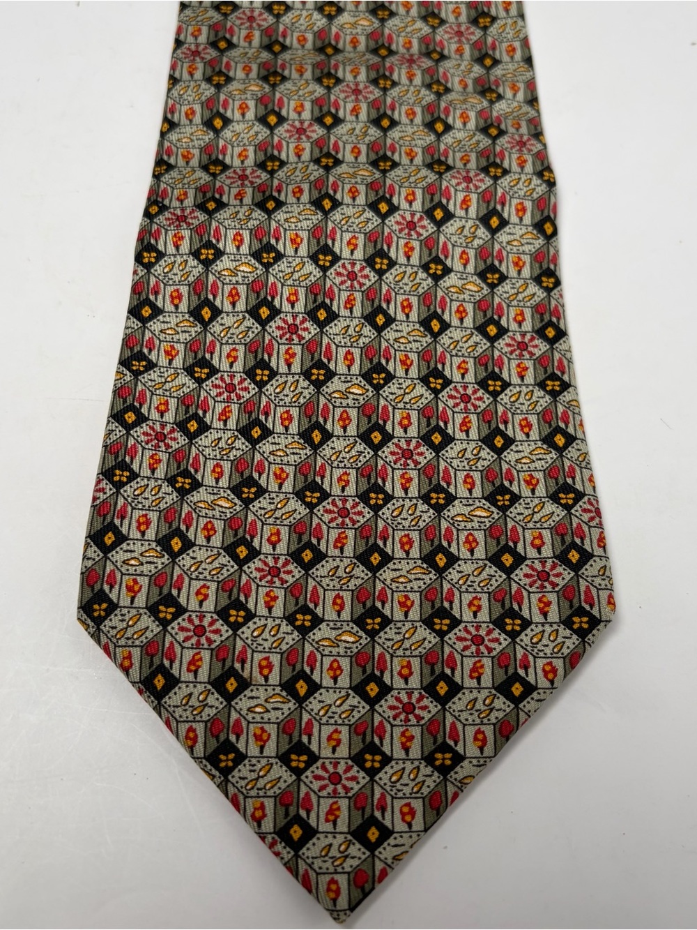Hermes Menโs Silk Geometric Forest Cube Pattern Tie Sage Green 7768 FA Luxury